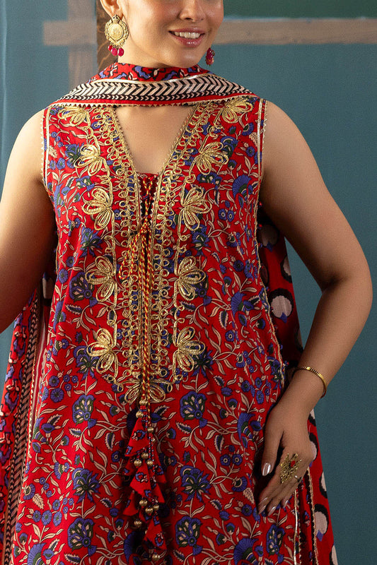 3 Piece Gota Embroidered Lawn Suit with Printed Lawn Dupatta CL-62040