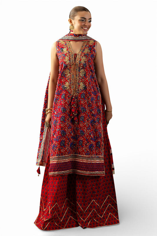 3 Piece Gota Embroidered Lawn Suit with Printed Lawn Dupatta CL-62040