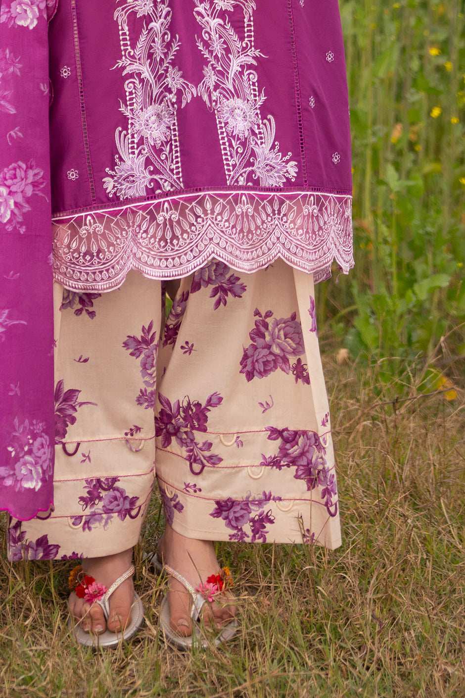 3 Piece Embroidered Lawn Suit with Embroidered Borders and Printed Trouser