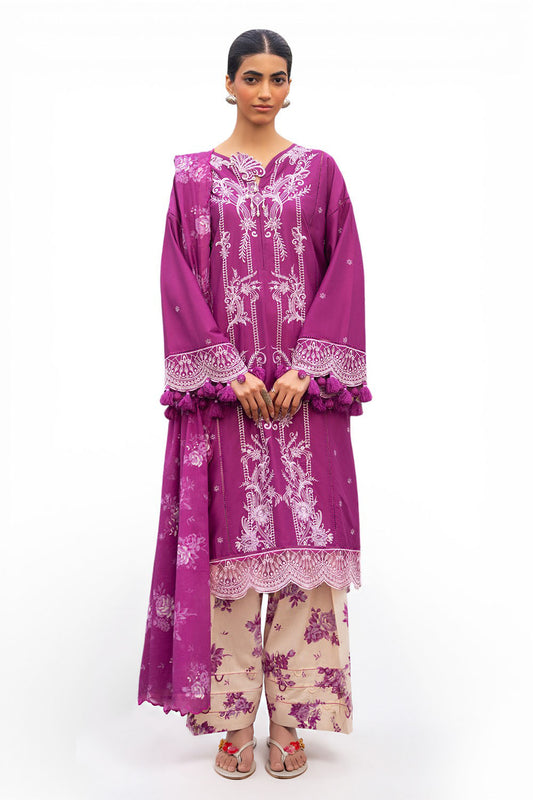 3 Piece Embroidered Lawn Suit with Embroidered Borders and Printed Trouser CL-52277