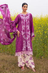 3 Piece Embroidered Lawn Suit with Embroidered Borders and Printed Trouser CL-52277