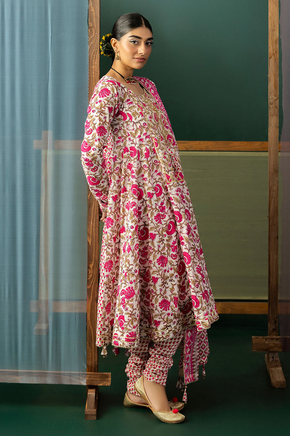 3 Piece Gota Embroidered Lawn Suit with Printed Lawn Dupatta