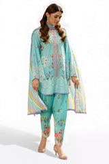 3 Piece Printed Lawn Suit with Embroidered Sleeves and Printed Trouser CL-62045