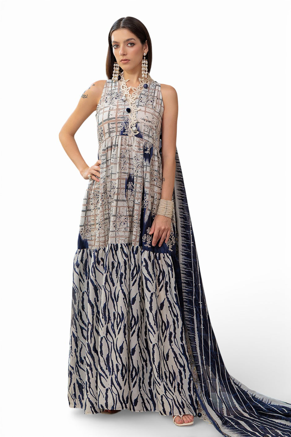 3 Piece Embroidered Printed Lawn Suit with Printed Trouser