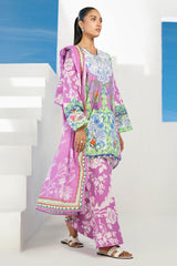 3 Piece Printed Lawn Suit with Embroidered Organza Lace CL-62228