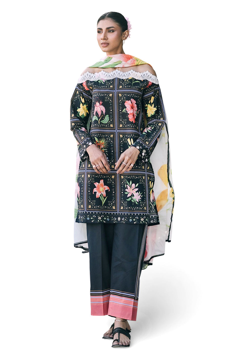 3 Piece Printed Lawn Suit with Embroidered Border