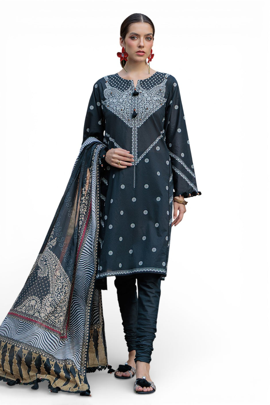 3 Piece Lacquer Printed Lawn Suit with Printed Denting Dupatta