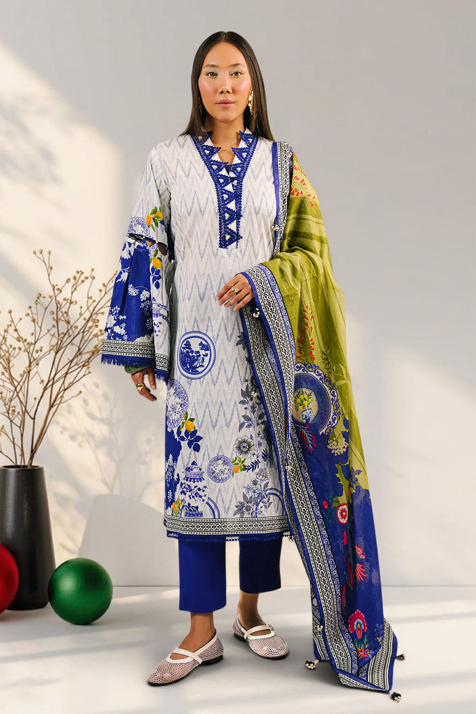 3 Piece Printed Cotton Suit with Printed Lawn Dupatta