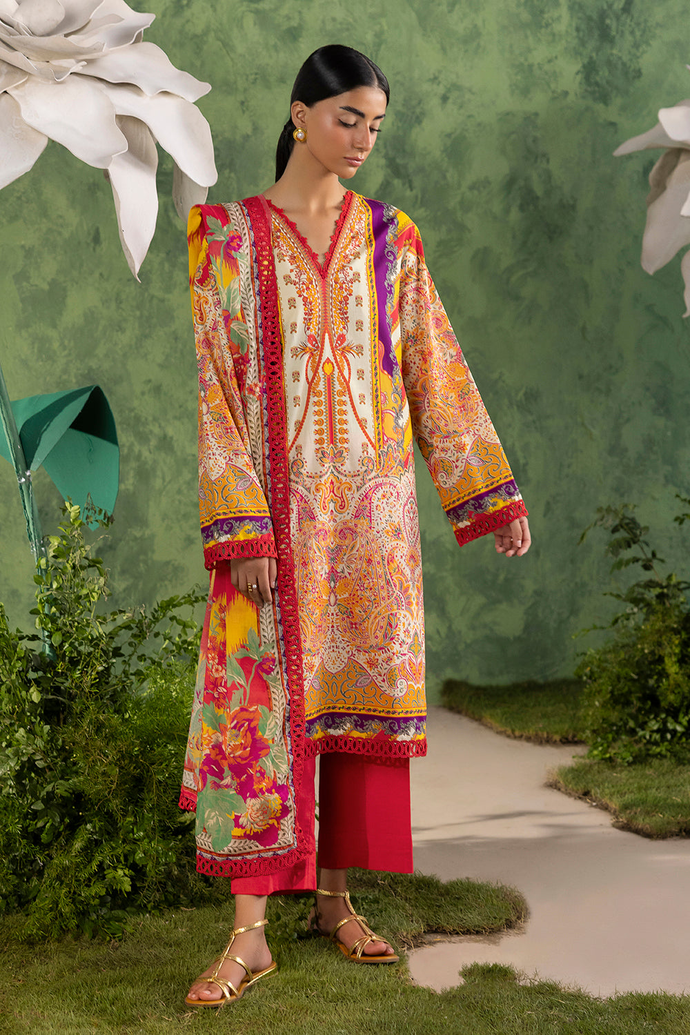3 Piece Printed Cotton Suit with Printed Lawn Dupatta