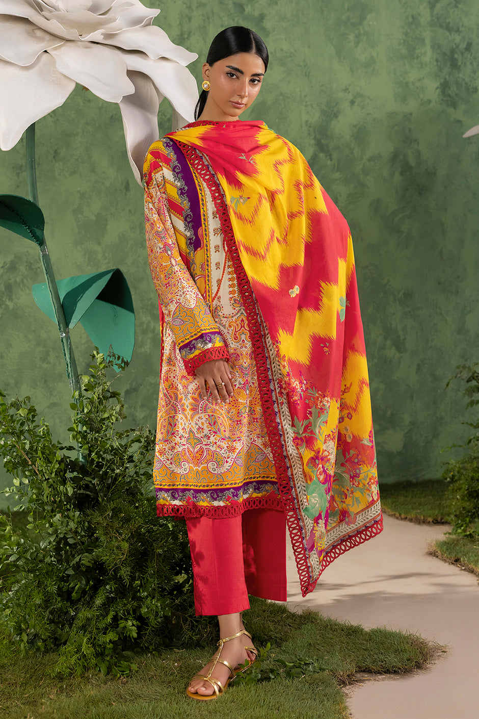 3 Piece Printed Cotton Suit with Printed Lawn Dupatta