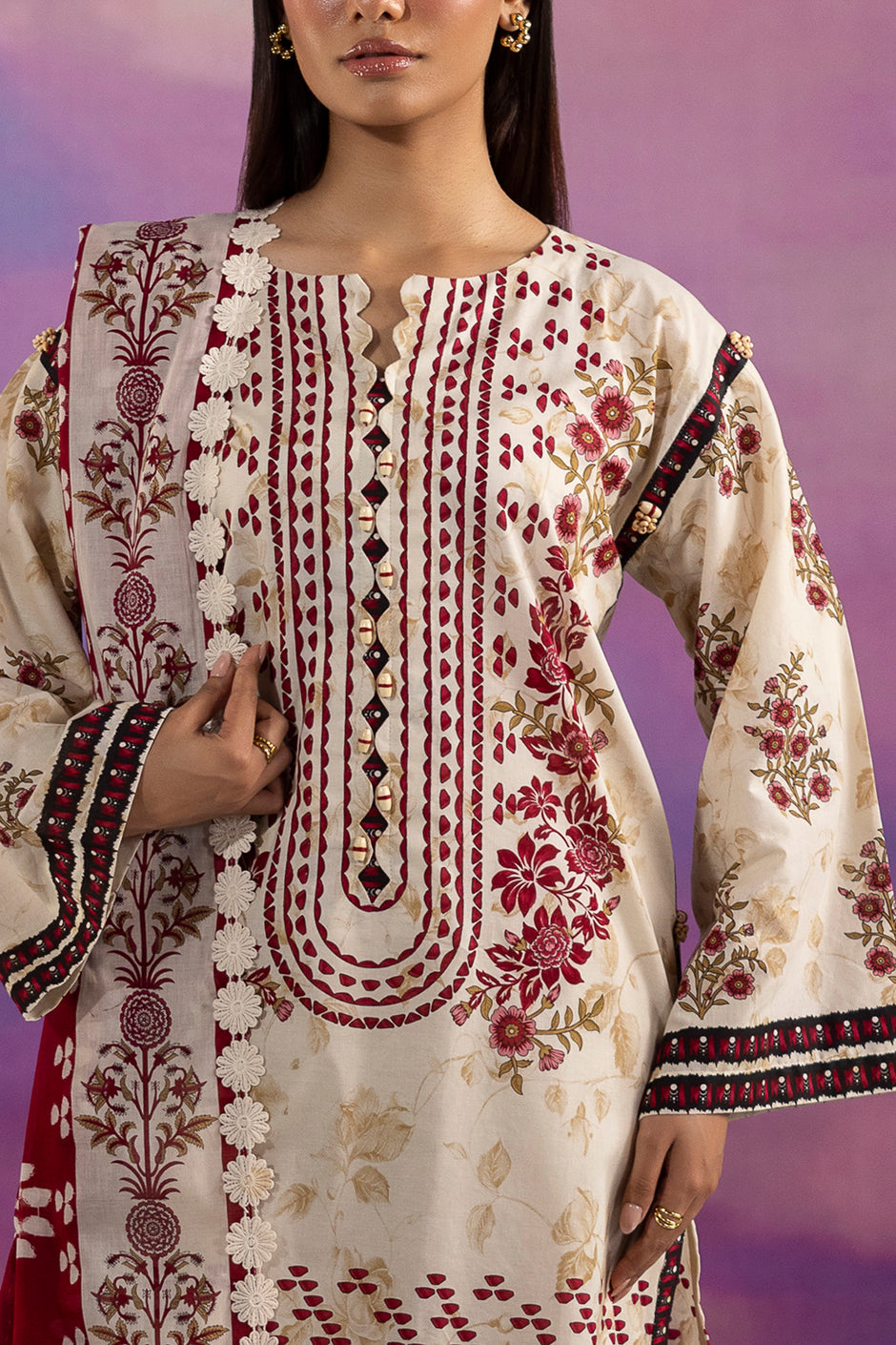 3 Piece Printed Cotton Suit with Printed Lawn Dupatta
