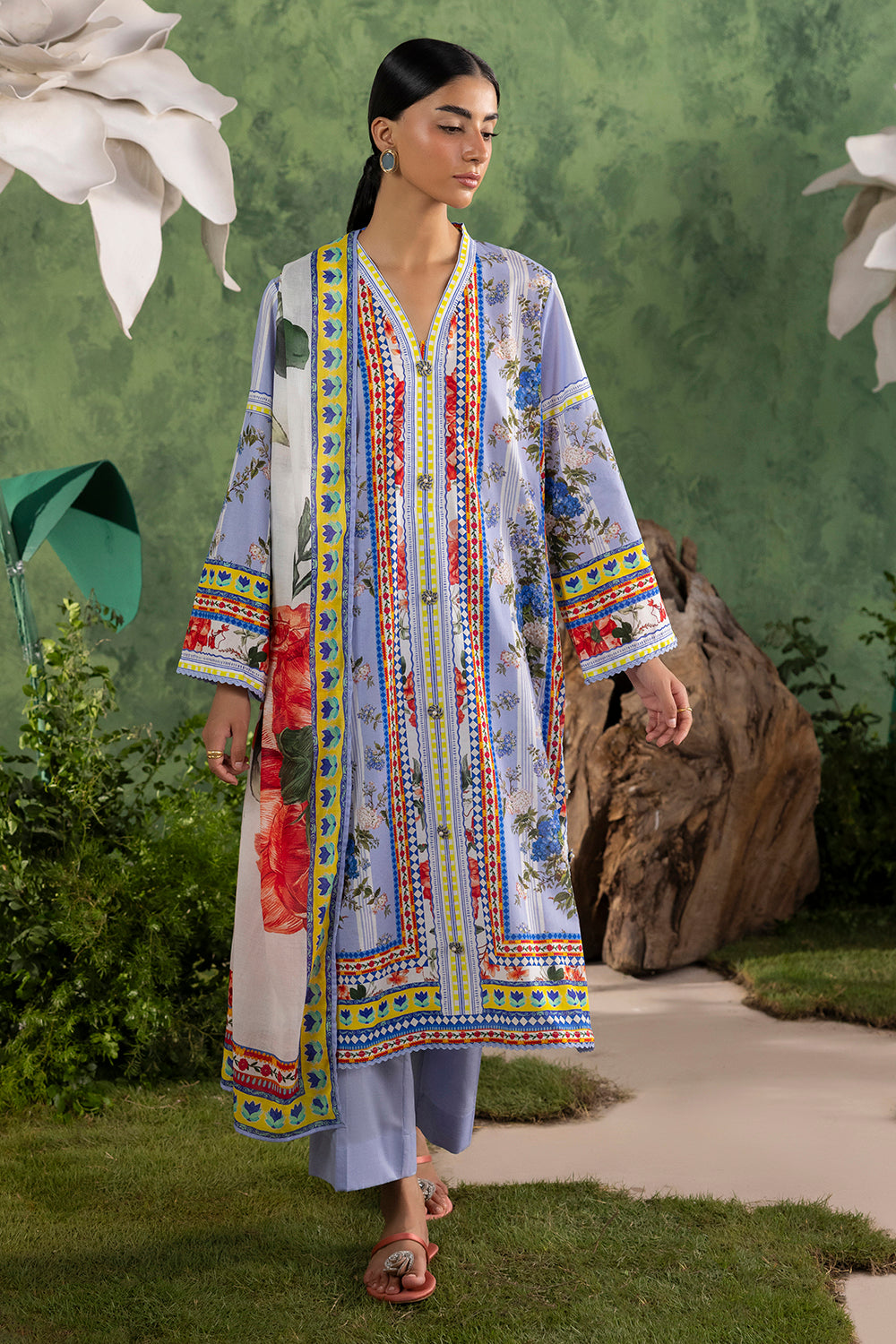3 Piece Printed Cotton Suit with Printed Lawn Dupatta