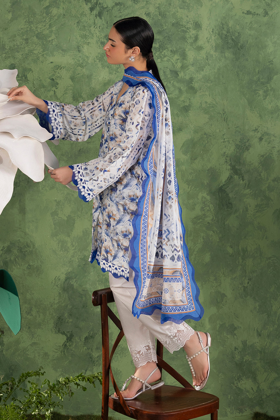 3 Piece Printed Cotton Suit with Printed Lawn Dupatta and Embroidered Trouser Border