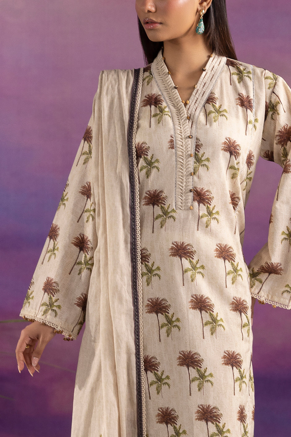 3 Piece Printed Cotton Suit with Printed Lawn Dupatta and Embroidered Trouser
