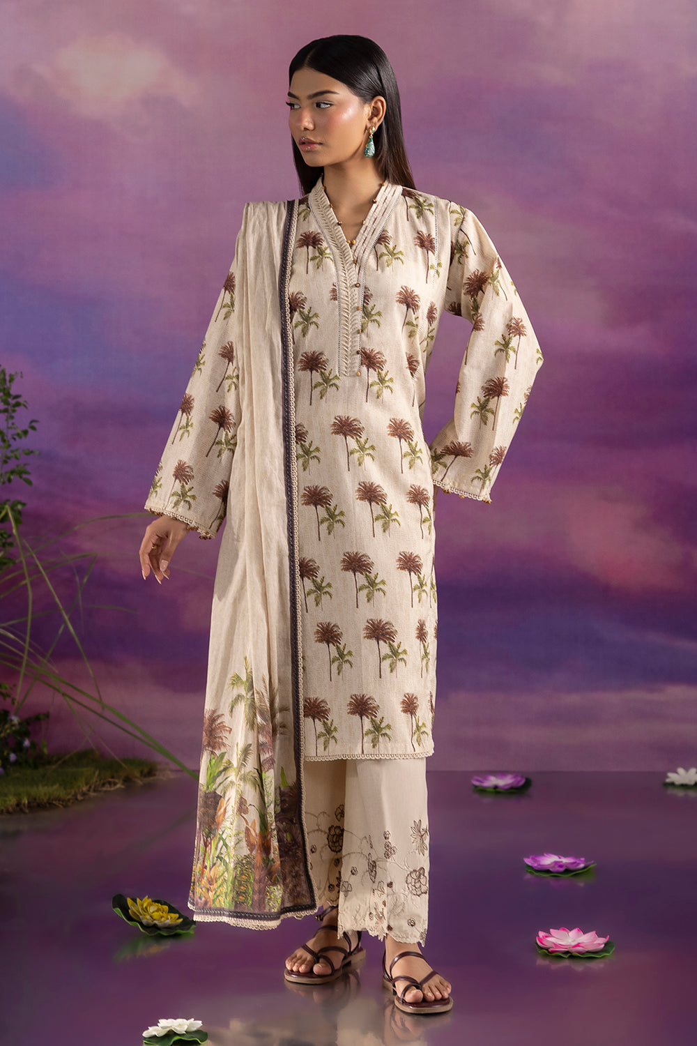 3 Piece Printed Cotton Suit with Printed Lawn Dupatta and Embroidered Trouser