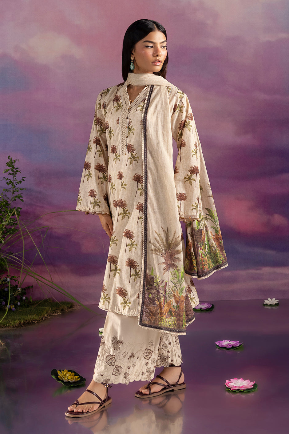 3 Piece Printed Cotton Suit with Printed Lawn Dupatta and Embroidered Trouser