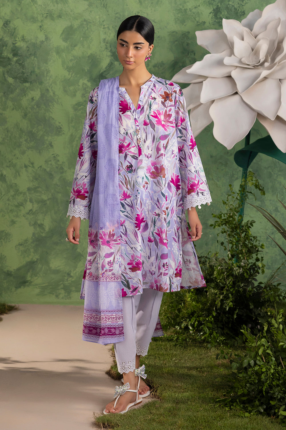 3 Piece Printed Cotton Suit with Printed Lawn Dupatta and Embroidered Trouser