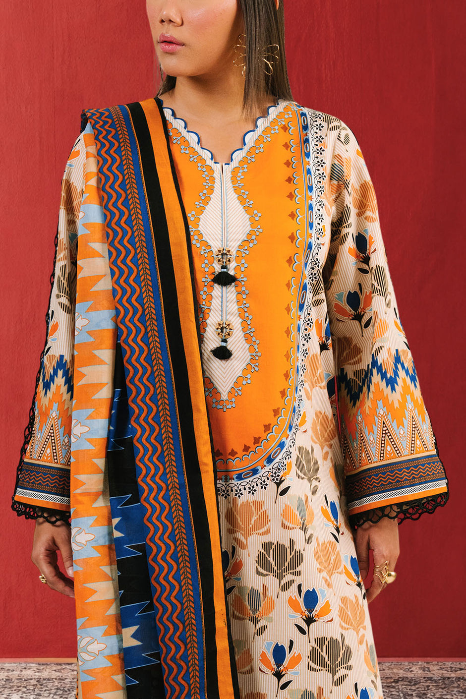 3 Piece Printed Cotton Suit with Printed Lawn Dupatta