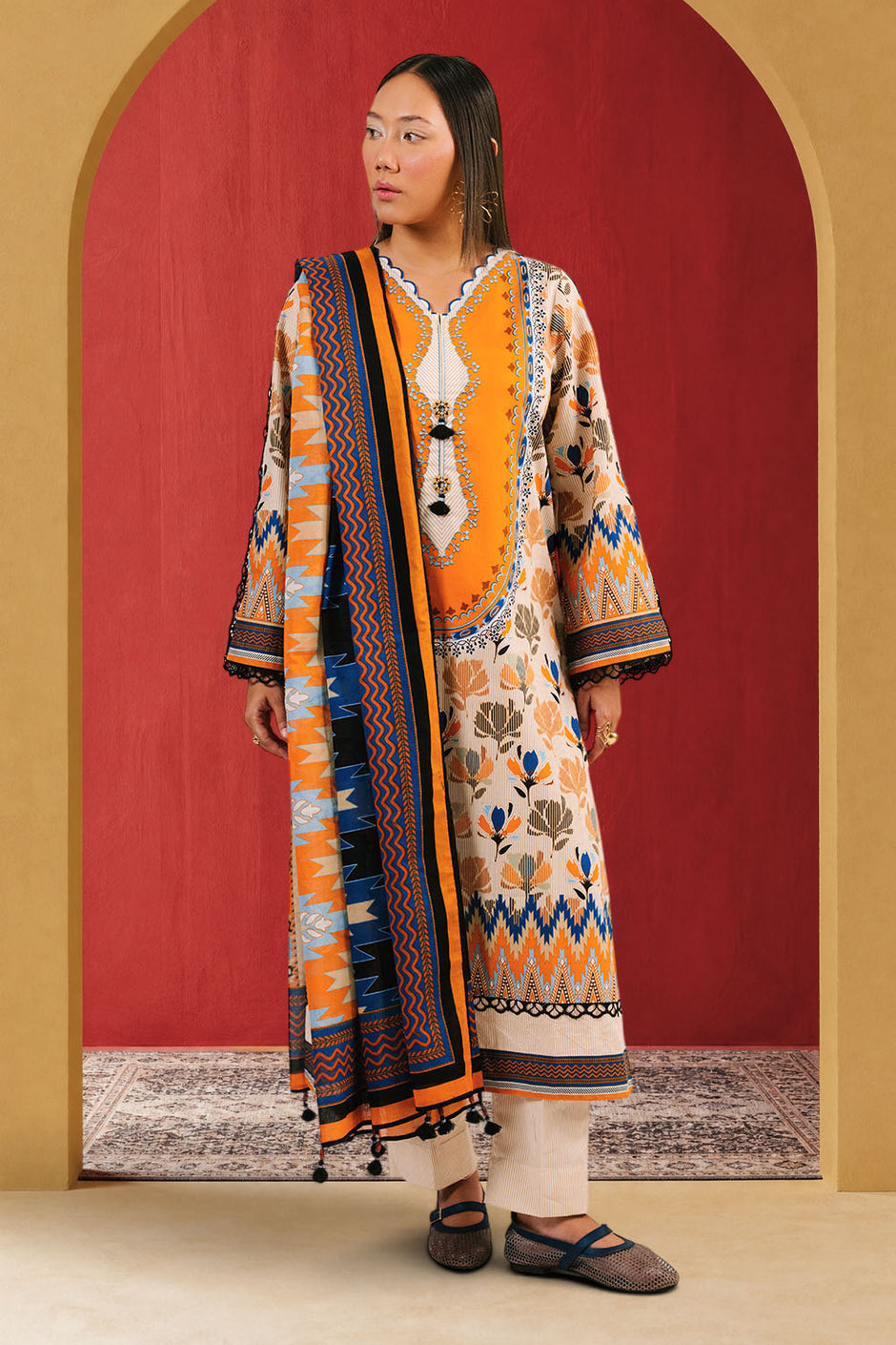 3 Piece Printed Cotton Suit with Printed Lawn Dupatta