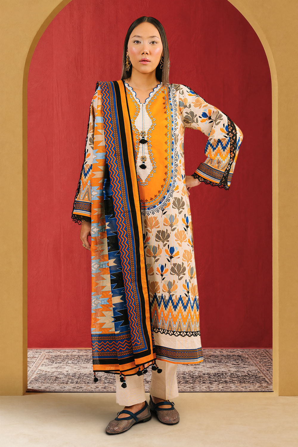 3 Piece Printed Cotton Suit with Printed Lawn Dupatta