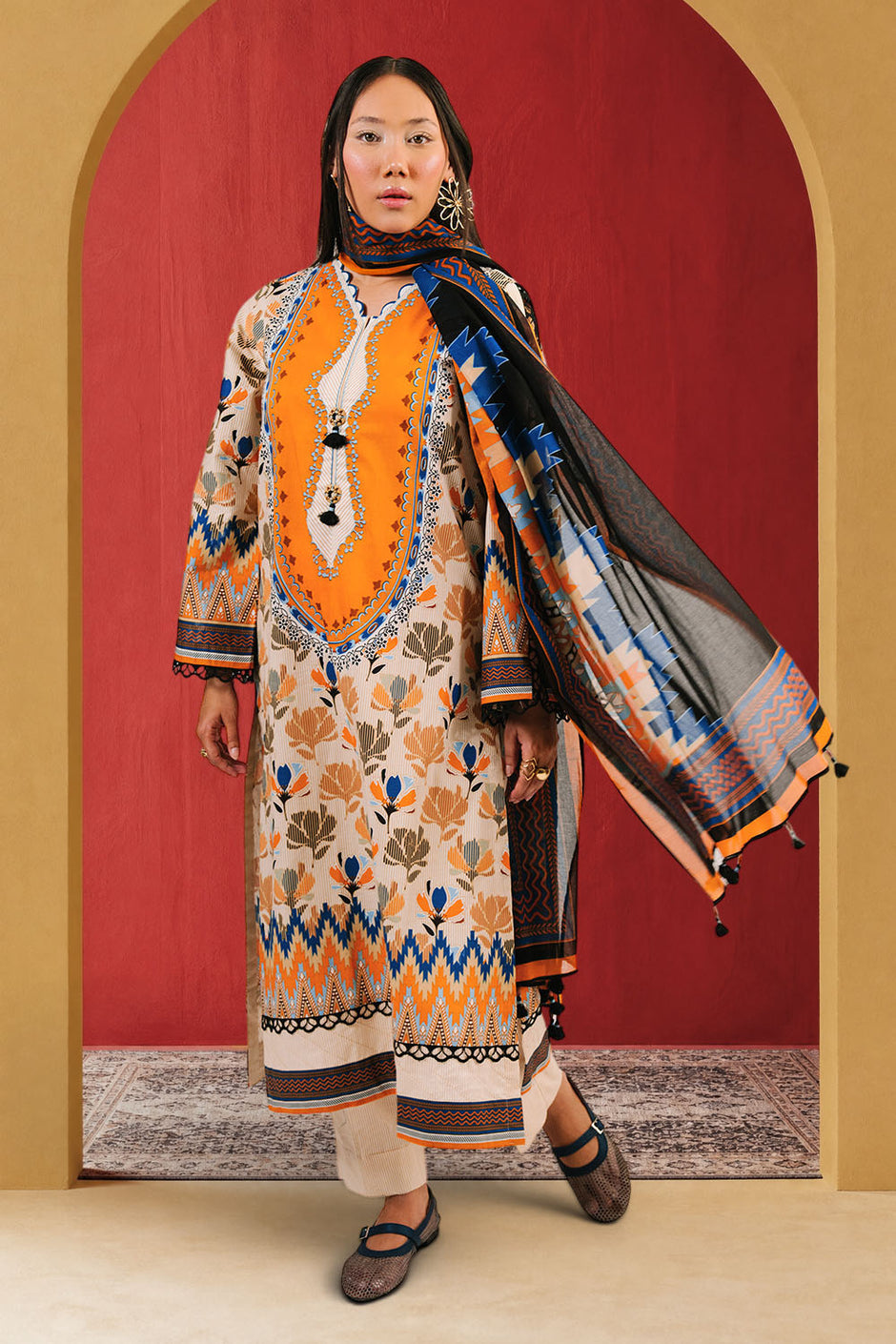 3 Piece Printed Cotton Suit with Printed Lawn Dupatta