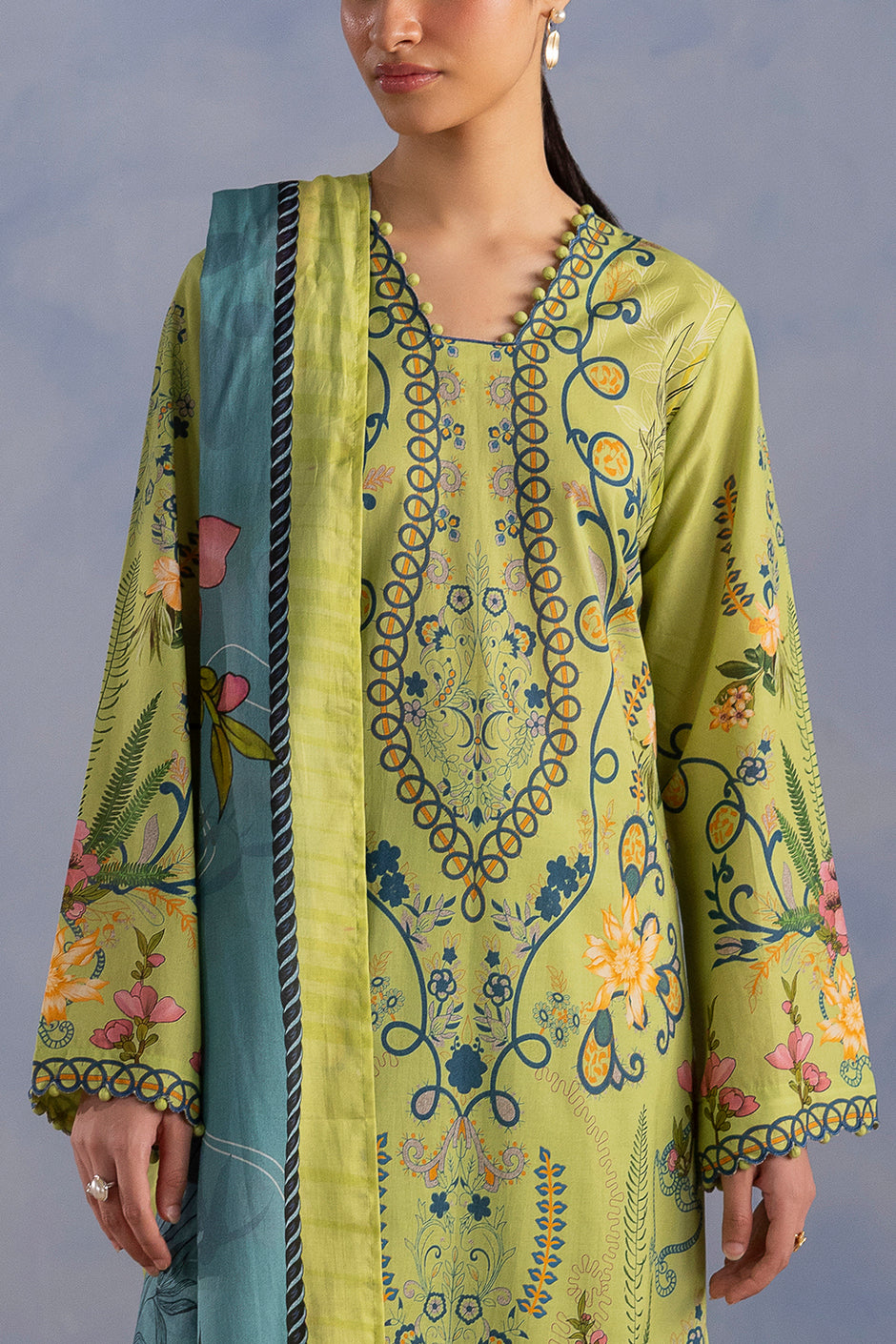 3 Piece Printed Cotton Suit with Printed Lawn Dupatta