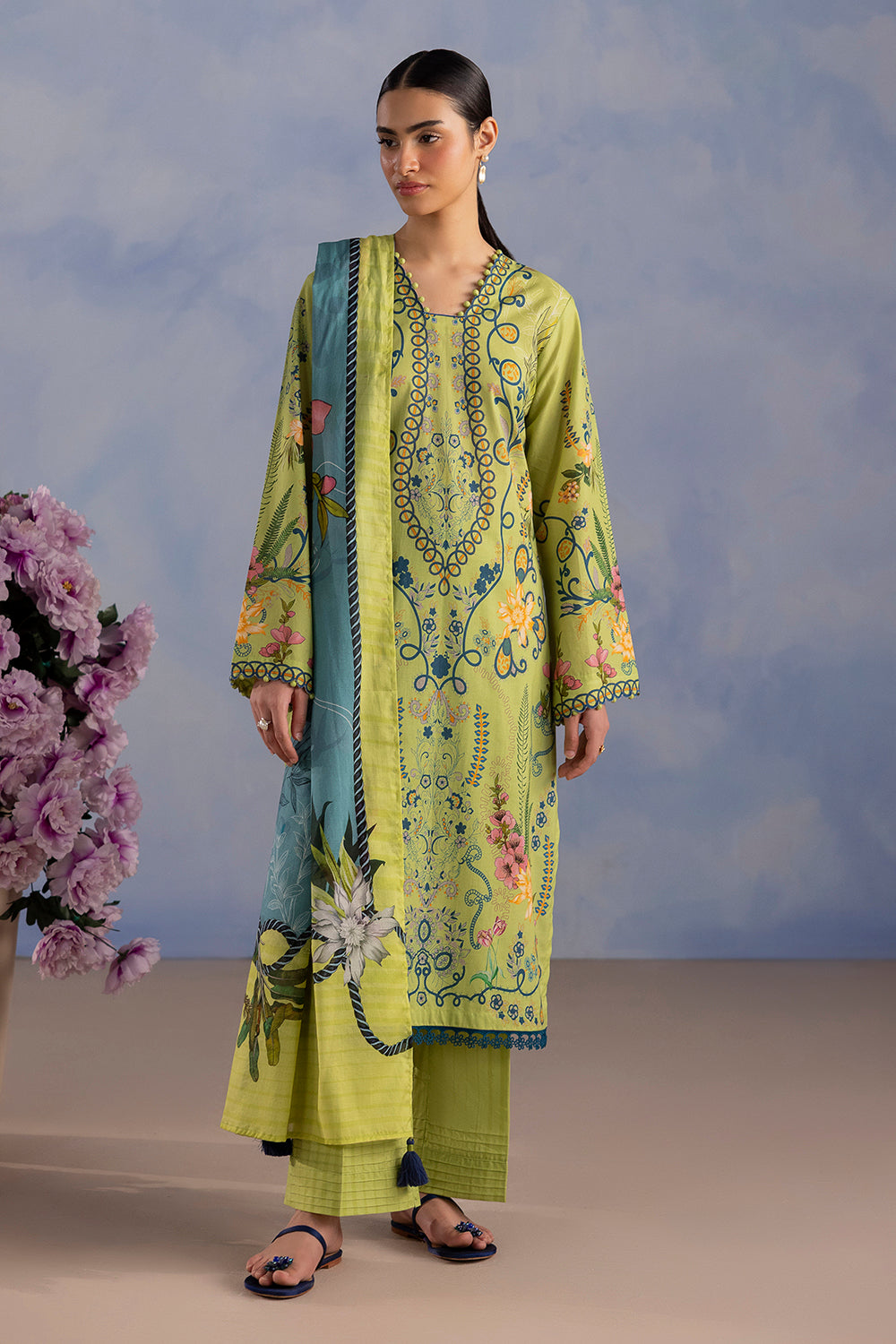 3 Piece Printed Cotton Suit with Printed Lawn Dupatta