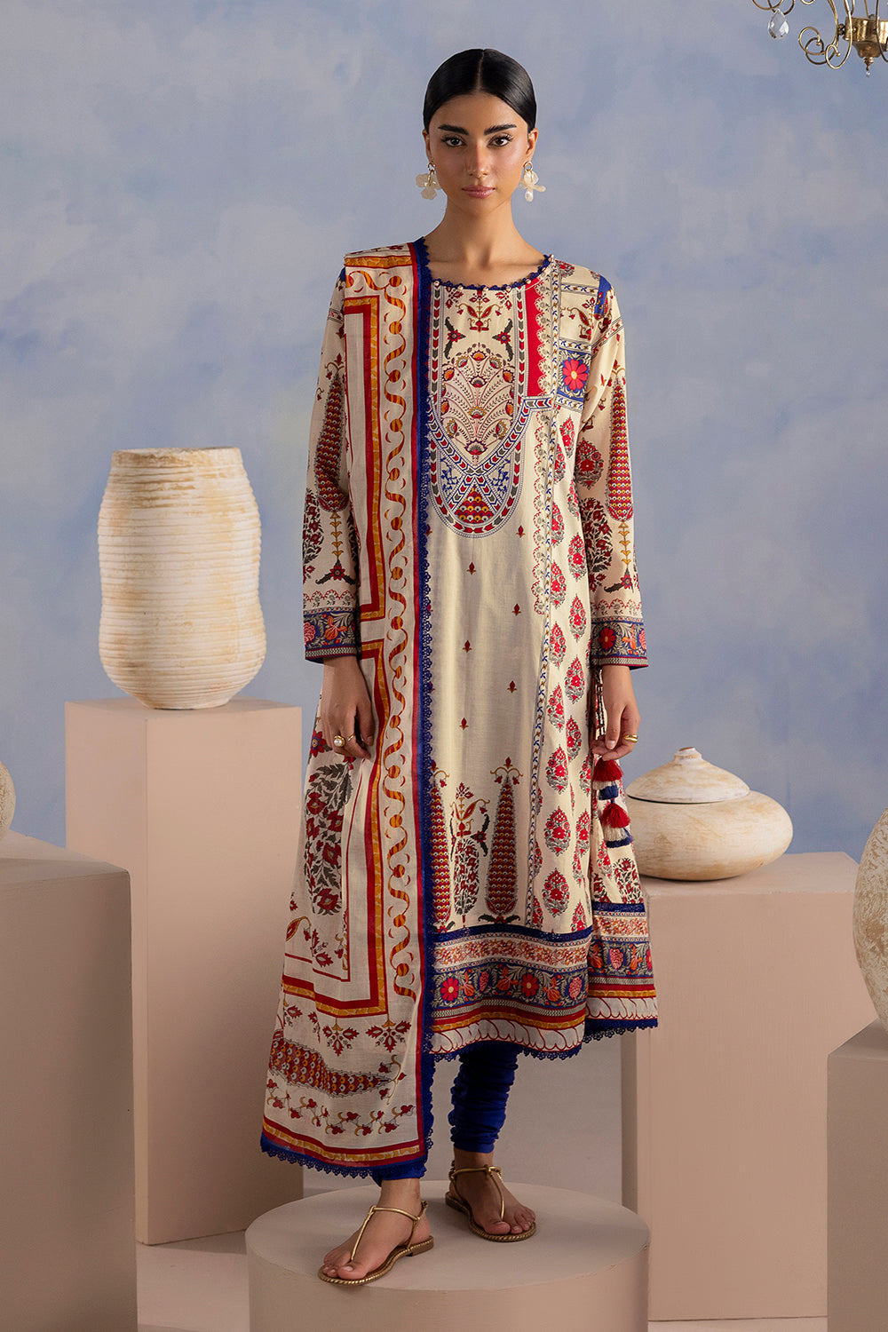 3 Piece Printed Cotton Suit with Printed Lawn Dupatta
