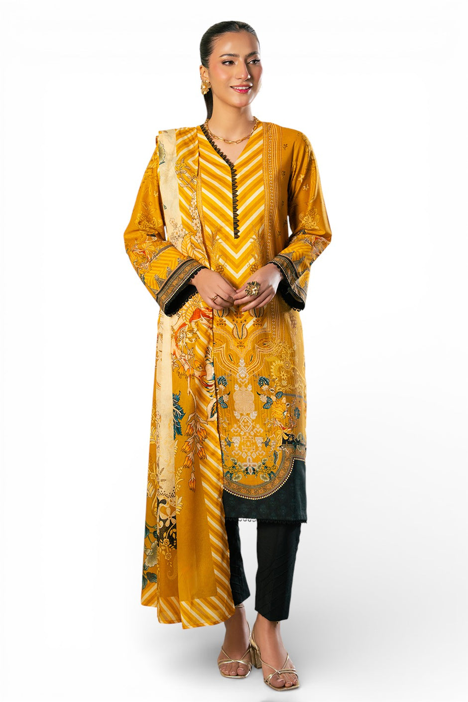 3 Piece Printed Cross Hatch Suit with Lawn Dupatta