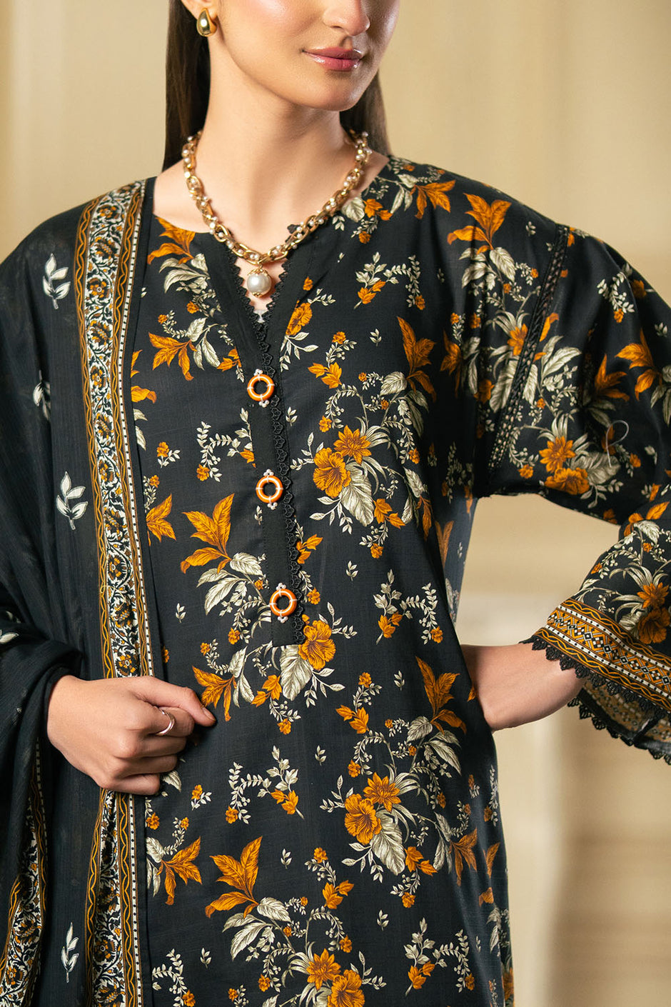 3 Piece Printed Cross Hatch Suit with Lawn Dupatta