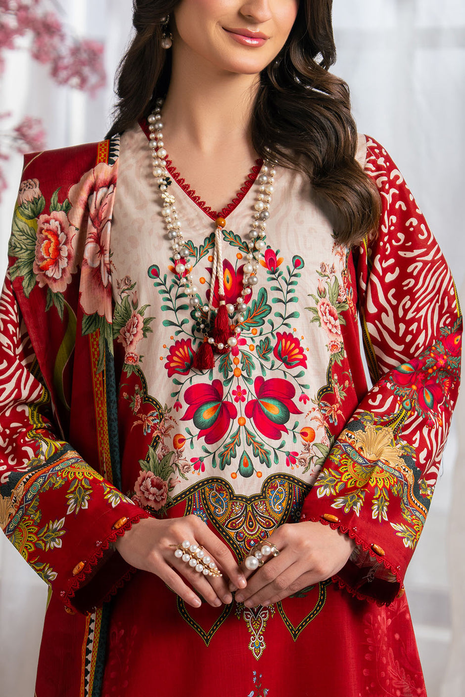 3 Piece Printed Cross Hatch Suit with Lawn Dupatta