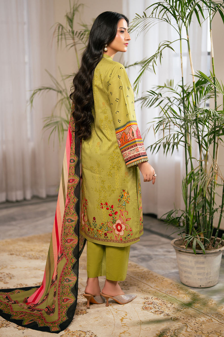 3 Piece Printed Cross Hatch Suit with Lawn Dupatta