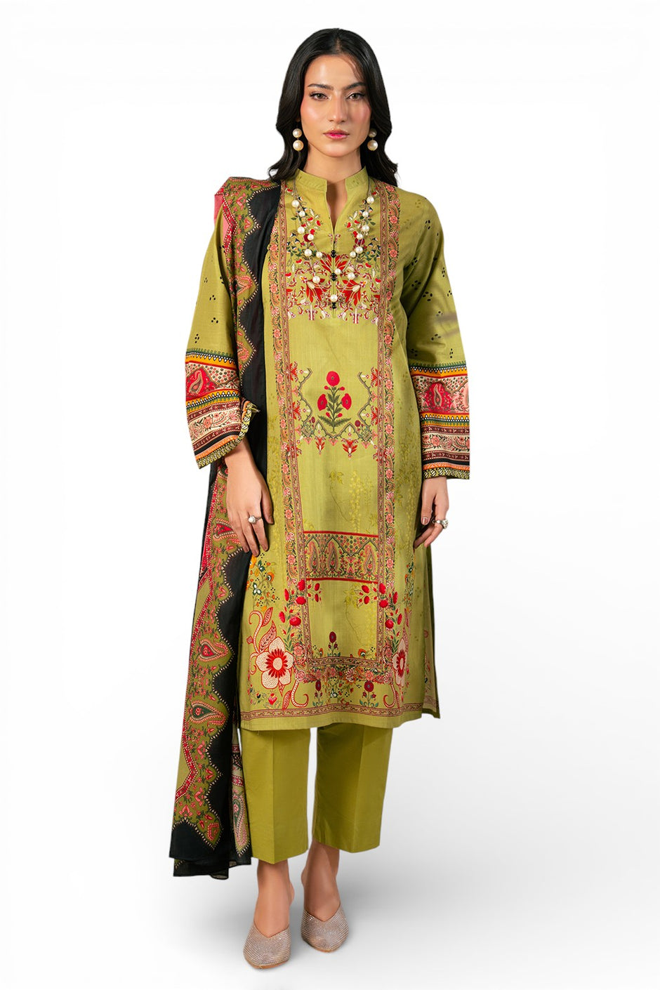 3 Piece Printed Cross Hatch Suit with Lawn Dupatta