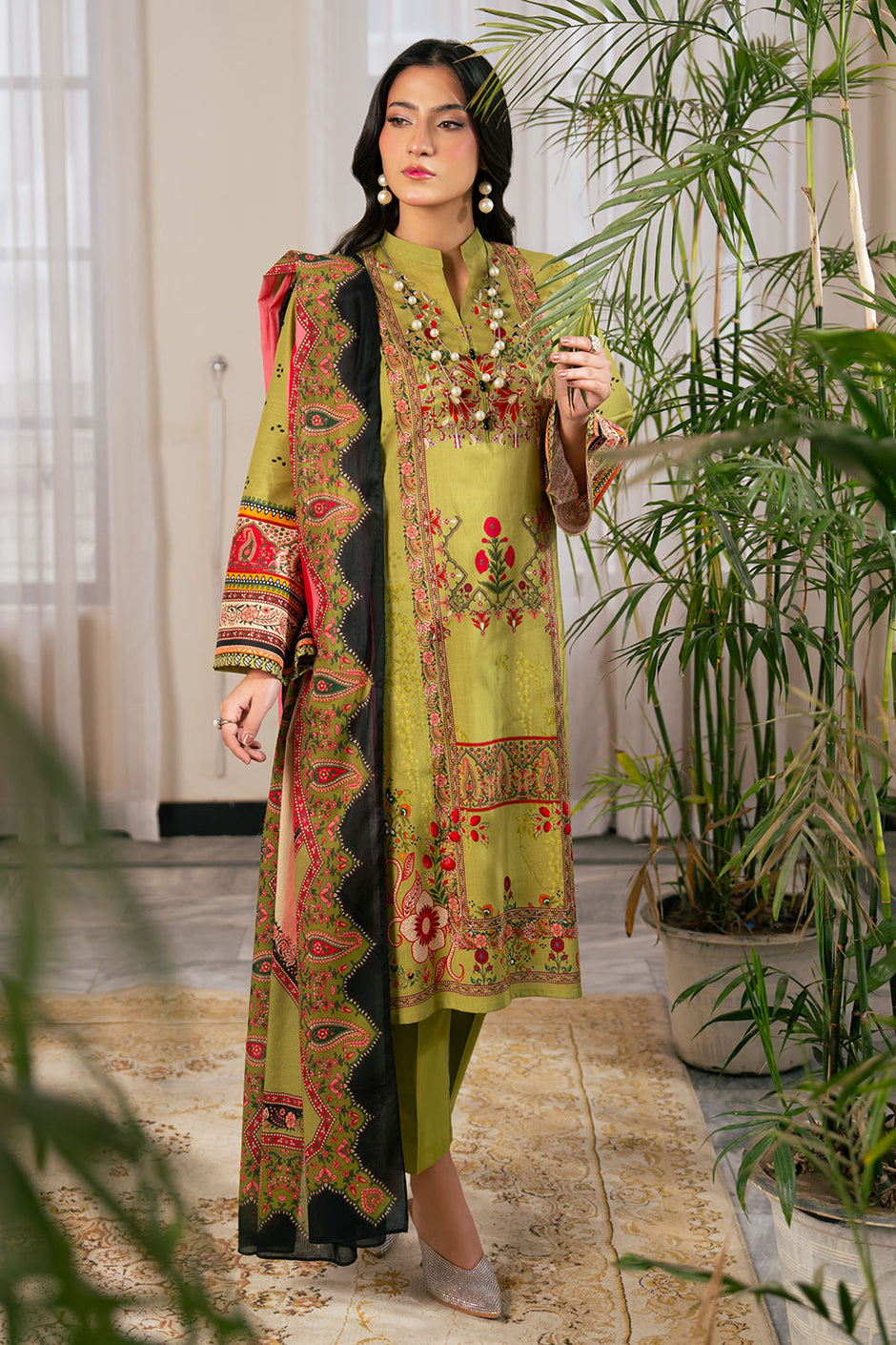 3 Piece Printed Cross Hatch Suit with Lawn Dupatta