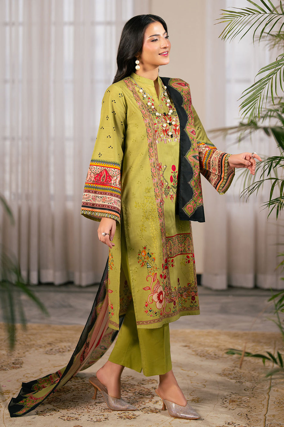 3 Piece Printed Cross Hatch Suit with Lawn Dupatta