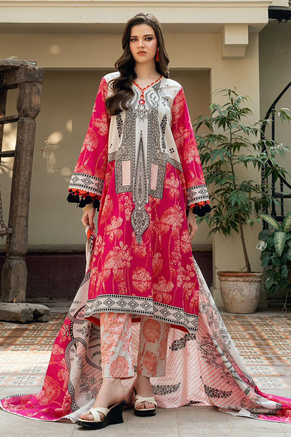 3 Piece Printed Cross Hatch Suit with Lawn Dupatta