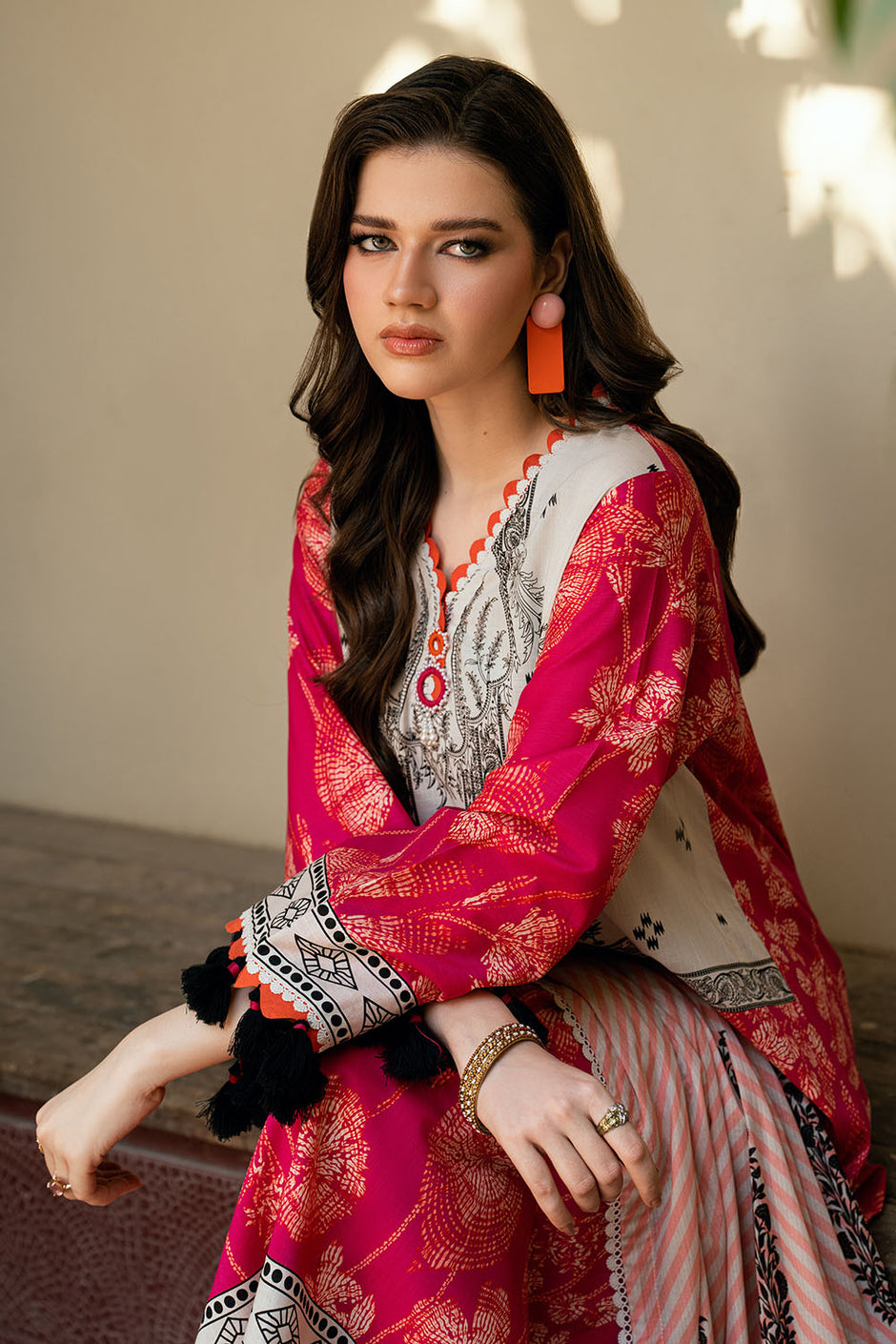 3 Piece Printed Cross Hatch Suit with Lawn Dupatta