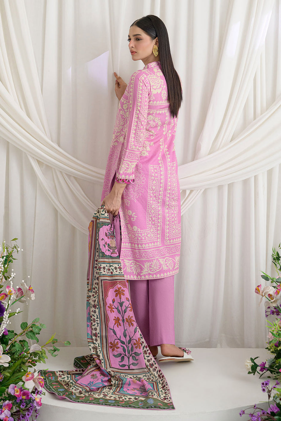 3 Piece Printed Dobby Suit with Printed Lawn Dupatta and Dyed Trouser