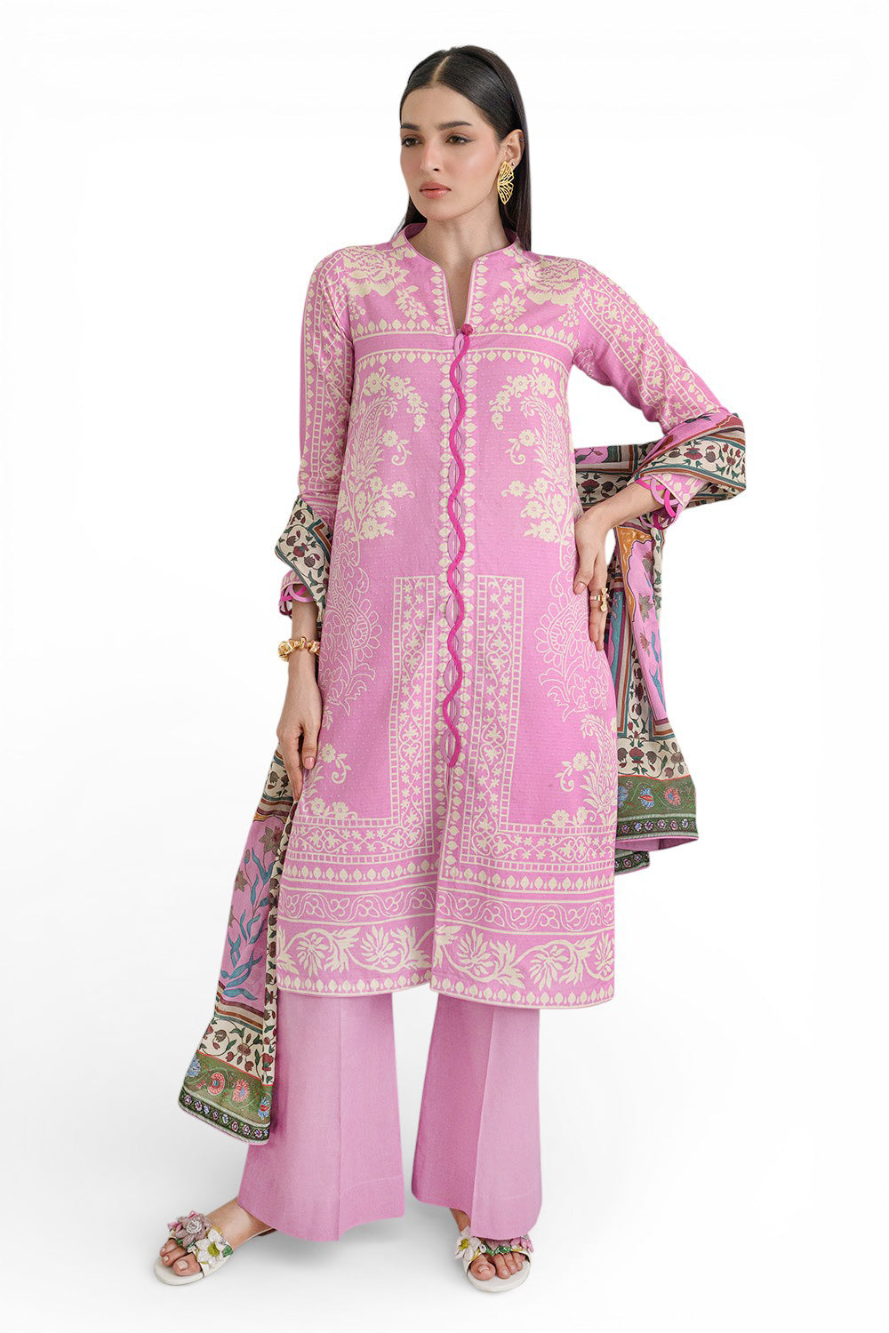 3 Piece Printed Dobby Suit with Printed Lawn Dupatta and Dyed Trouser