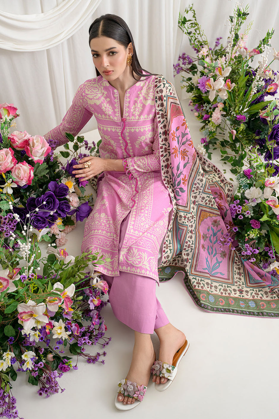 3 Piece Printed Dobby Suit with Printed Lawn Dupatta and Dyed Trouser