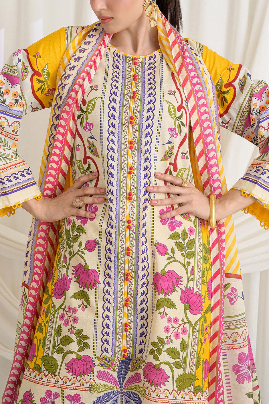 3 Piece Printed Dobby Suit with Printed Lawn Dupatta and Dyed Trouser DB-62002