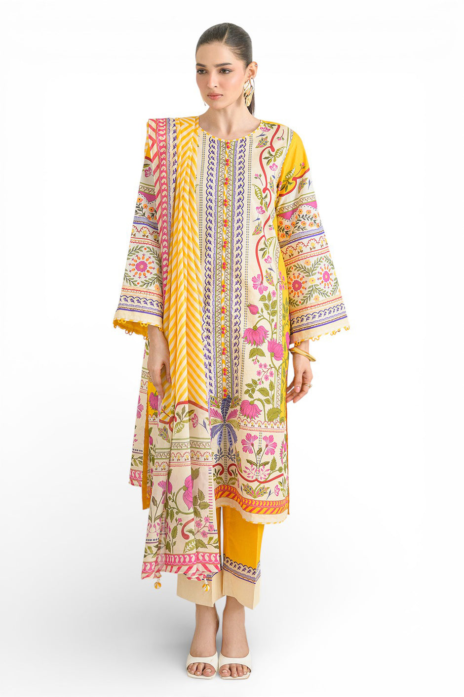 3 Piece Printed Dobby Suit with Printed Lawn Dupatta and Dyed Trouser DB-62002