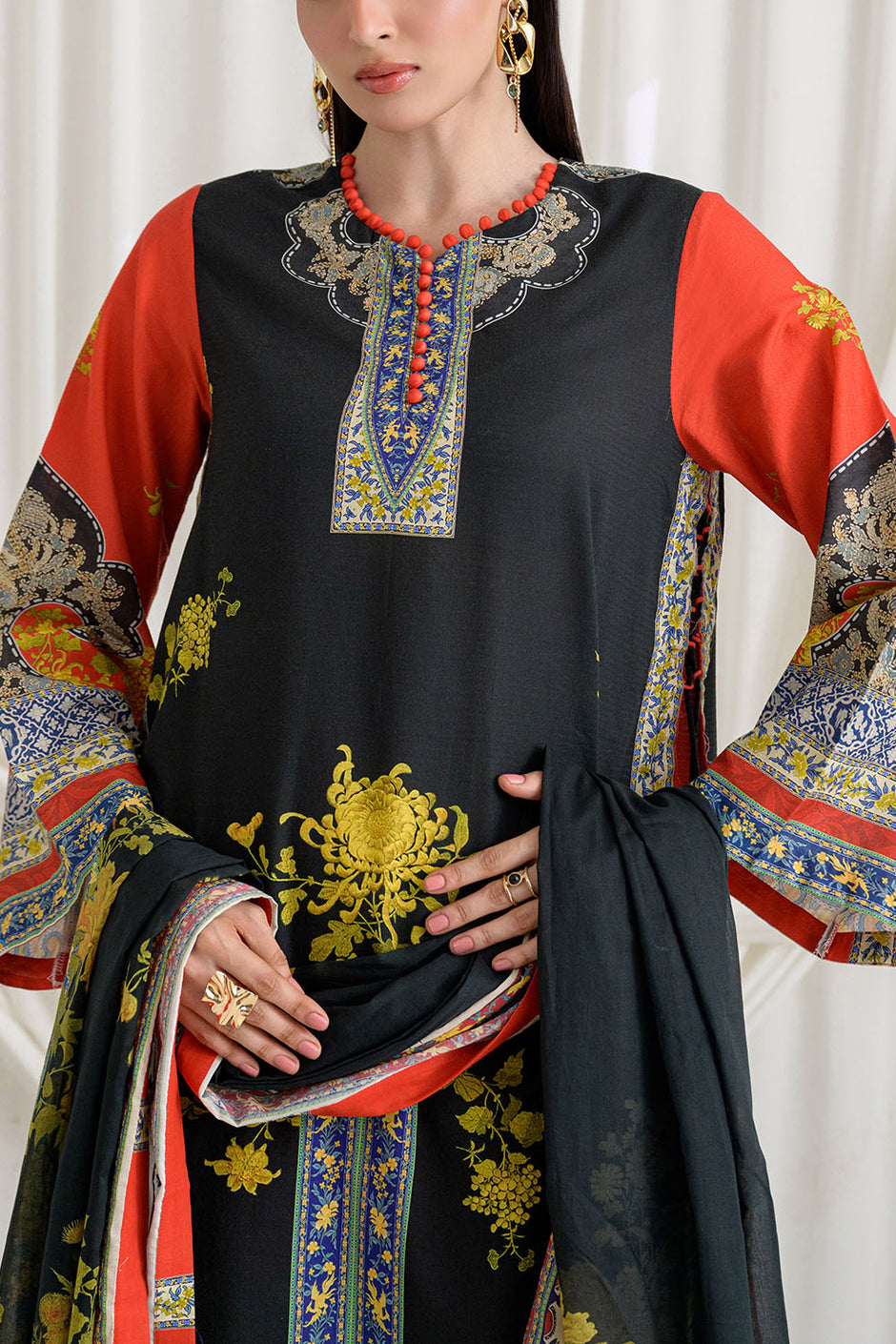 3 Piece Printed Dobby Suit with Printed Lawn Dupatta and Dyed Trouser DB-62003