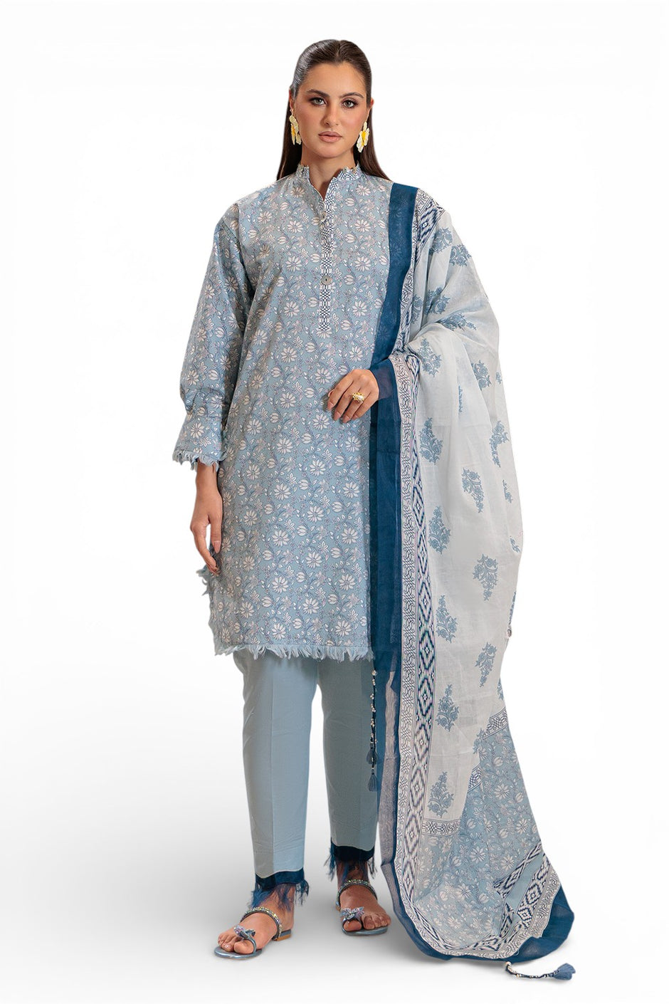 3 Piece Printed Lawn Suit and Dyed Trouser  CL-62085 A