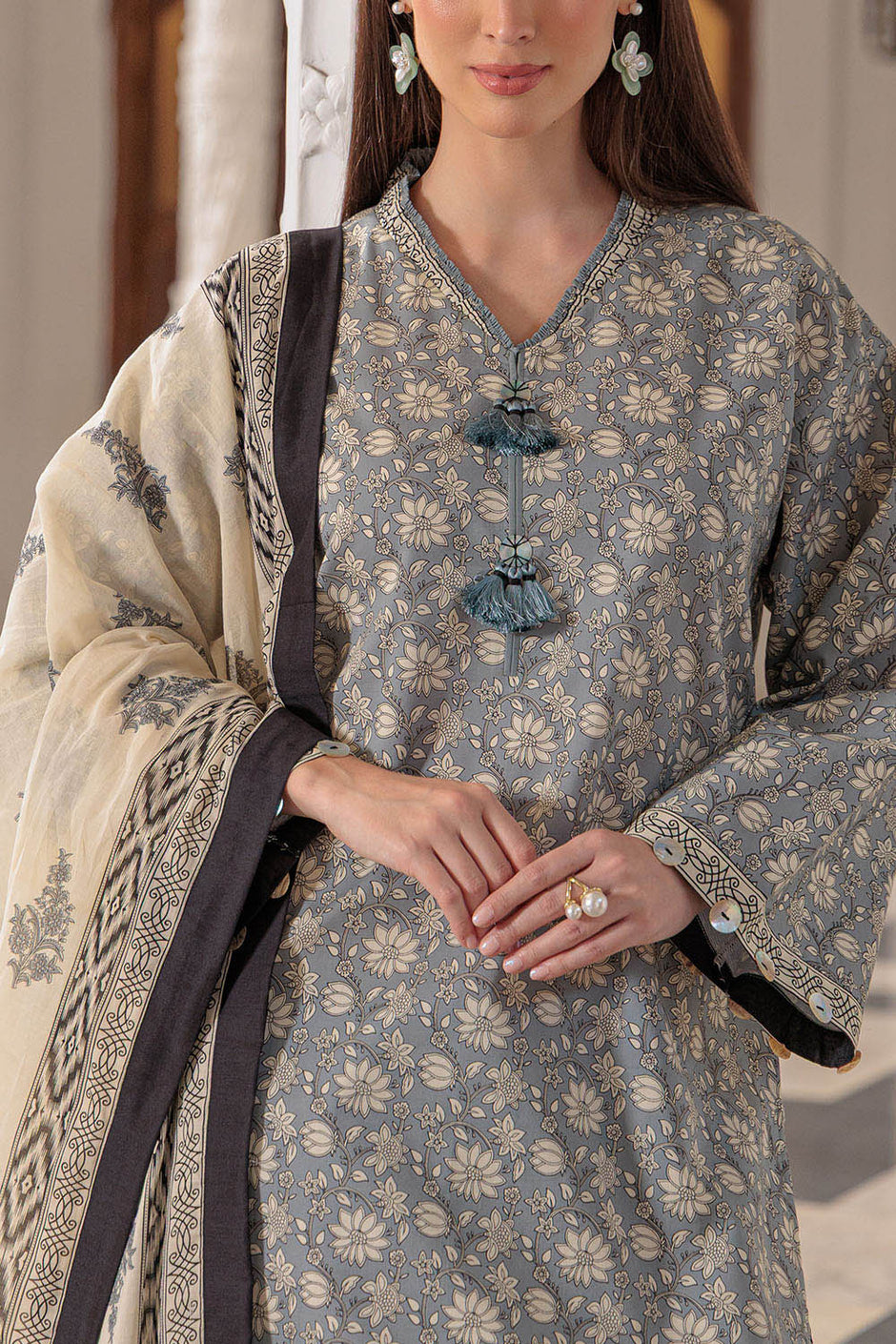 3 Piece Printed Lawn Suit and Dyed Trouser  CL-62085 B