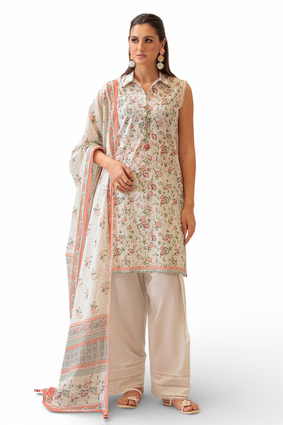 3 Piece Printed Lawn Suit and Dyed Trouser  CL-62119 A