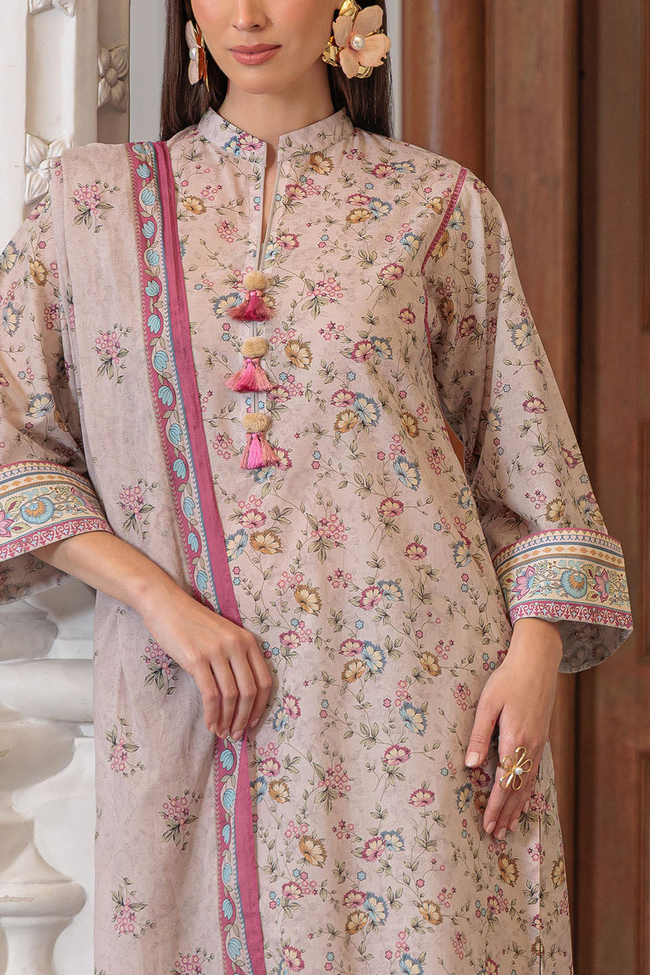 3 Piece Printed Lawn Suit and Dyed Trouser  CL-62119 B