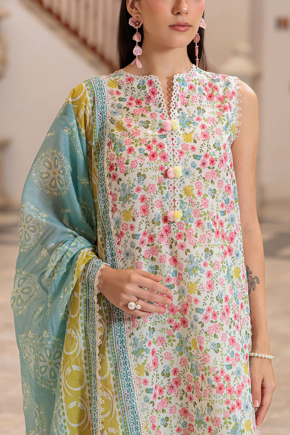 3 Piece Printed Lawn Suit and Dyed Trouser  CL-62120 A