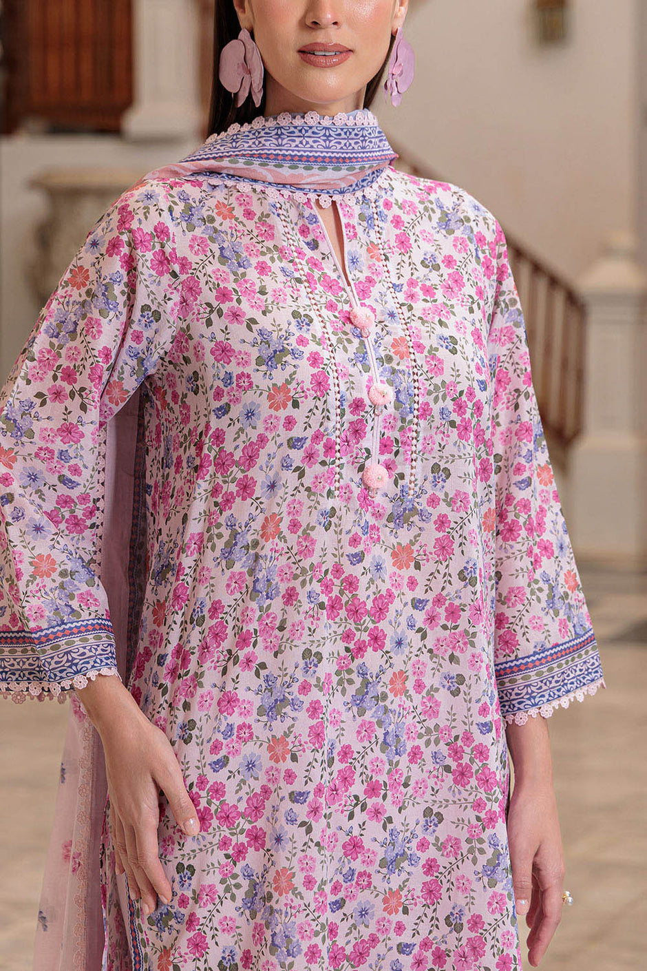 3 Piece Printed Lawn Suit and Dyed Trouser  CL-62120 B