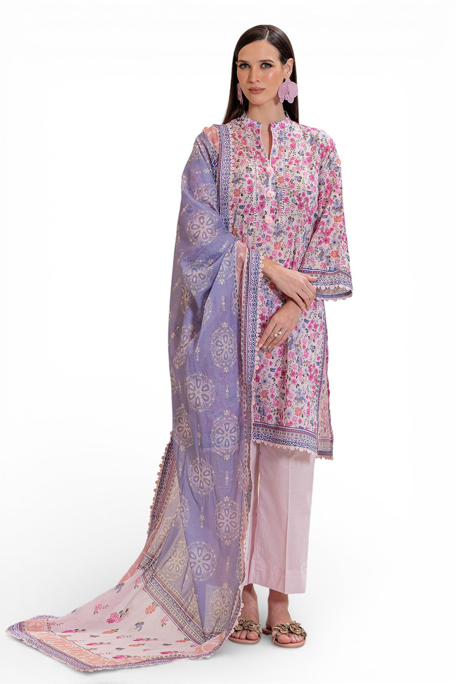 3 Piece Printed Lawn Suit and Dyed Trouser  CL-62120 B